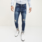 Neon Cuff Distressed Skinny Jeans // Navy (34WX34L)