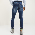 Neon Cuff Distressed Skinny Jeans // Navy (36WX34L)