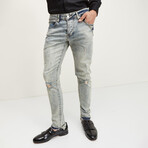 Grunge Button-Fly Skinny Jeans // Blue (32WX32L)