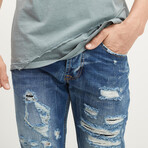 ‘55 Distressed Slim-Straight Cotton Jeans // Navy (32WX32L)