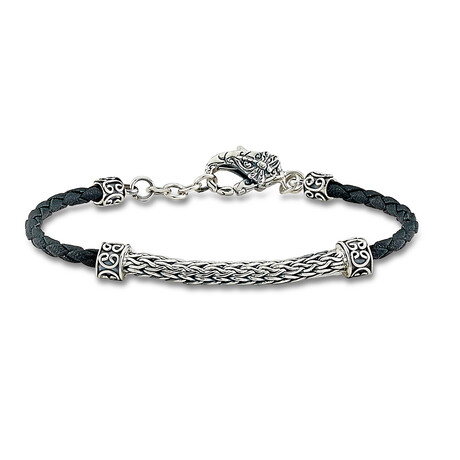 Thin Leather Cord Bracelet + Sterling Silver Accent