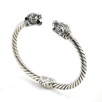 Sterling Silver + 18k Gold Twisted Cable Bangle Panther End Caps