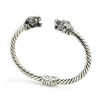 Sterling Silver + 18k Gold Twisted Cable Bangle Panther End Caps