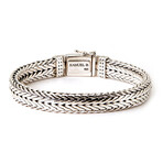 Sterling Silver Woven Dot Design Men's Bracelet