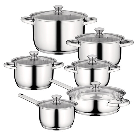 Essentials Gourmet // 12-Piece // Stainless Steel Cookware Set // Silver Handles