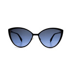 Women's Cat Eye Sunglasses // Black + Gold + Gradient Gray Blue