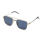 Men's Double Bridge Square Sunglasses // Rose Gold + Blue