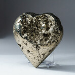 Genuine Polished Pyrite Heart + Acrylic Display Stand // V5