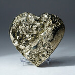 Genuine Polished Pyrite Heart + Acrylic Display Stand // V2