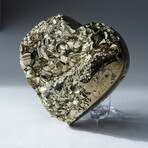 Genuine Polished Pyrite Heart + Acrylic Display Stand // V2