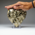 Genuine Polished Pyrite Heart + Acrylic Display Stand // V6