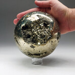 Genuine Polished Pyrite Sphere + Acrylic Display Stand // V2