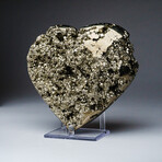 Genuine Polished Pyrite Heart + Acrylic Display Stand // V7