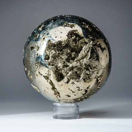 Genuine Polished Pyrite Sphere + Acrylic Display Stand // V5