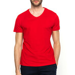 Frank V-Neck Short Sleeve T-Shirt // Red (M)