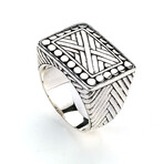 Sterling Silver Criss Cross + Beaded Border Design Square Ring (10)