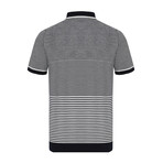 Ombre Striped Short Sleeve Polo Shirt // Navy + Ecru (3XL)
