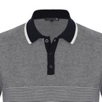 Ombre Striped Short Sleeve Polo Shirt // Navy + Ecru (3XL)