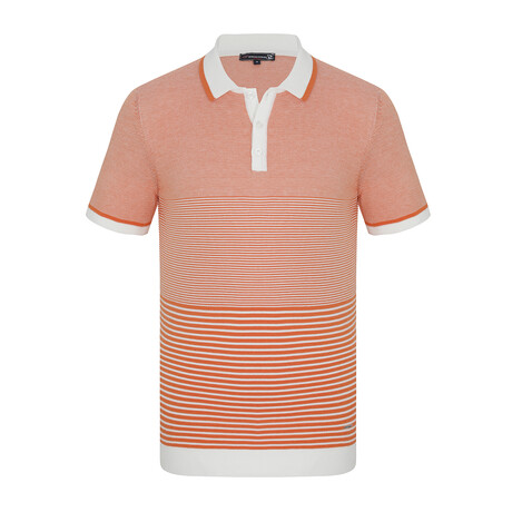 Ombre Striped Short Sleeve Polo Shirt // Ecru + Orange (S)