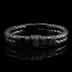 Black Plated Stainless Steel Accents Distressed Black Leather Bracelet // 12mm