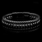 Matte Black Agate + Lava Leather Bracelet // 12mm