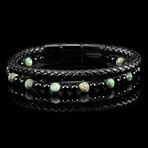 African Turquoise Stone + Onyx Stone Leather Bracelet // Black