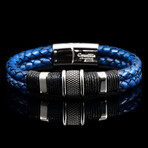 Polished Stainless Steel Accents Distressed Leather Bracelet // 8.5" (Blue)