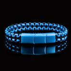 Matte Finish Stainless Steel Double Row Box Chain Bracelet // Blue