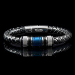 Stainless Steel Accents Leather Bracelet // Silver + Blue + Black