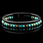 Picture Jasper + Turquoise + Leather Bracelet // Black