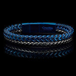 Blue Plated Stainless Steel Franco Chain and Leather Bracelet // 8" // 12mm