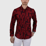Brush Patterned Slim Fit Shirt // Red (Small)