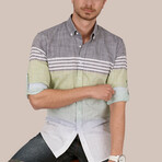 Paneled Slim Fit Shirt // Gray + Green (Small)