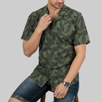 Palm Patterned Short Sleeve Slim Fit Shirt // Green (Small)
