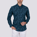 Palm Patterned Slim Fit Shirt // Indigo (Small)