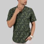 Palm Patterned Short Sleeve Slim Fit Shirt // Green (Small)