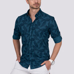 Palm Patterned Slim Fit Shirt // Indigo (Small)