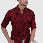 Brush Patterned Slim Fit Shirt // Red (Small)