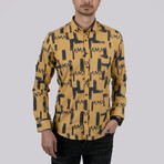 Brush Patterned Slim Fit Shirt // Mustard (Small)