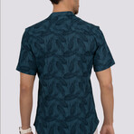 Palm Patterned Short Sleeve Slim Fit Shirt // Indigo (Small)