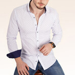 Lozenge Patterned Lycra Shirt // White + Navy Blue (Small)