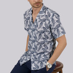 Palm Patterned Short Sleeve Slim Fit Shirt // White (Small)