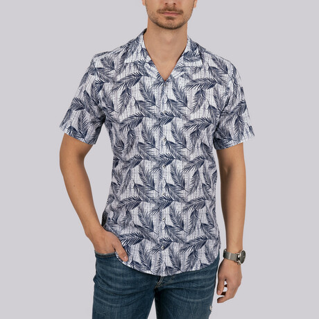 Palm Patterned Short Sleeve Slim Fit Shirt // White (Small)