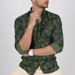 Palm Patterned Slim Fit Shirt // Green (Small)