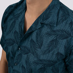 Palm Patterned Short Sleeve Slim Fit Shirt // Indigo (Small)