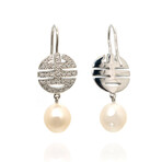 Ognibene 18k White Gold Diamond + Pearl Earrings // Store Display