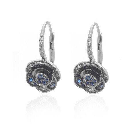 Rose 18k White Gold Diamond + Sapphire Earrings // Store Display