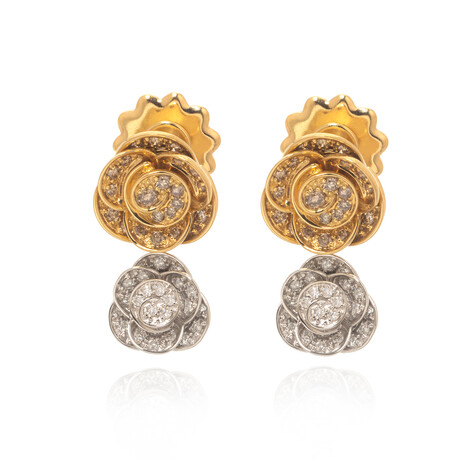 Rose 18k Yellow Gold + 18k White Gold Diamond Earrings // Store Display