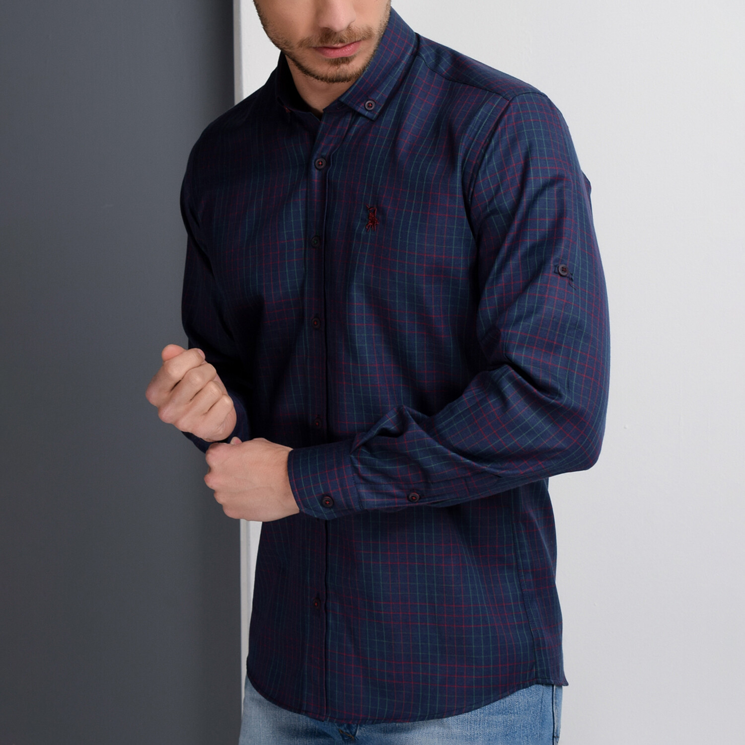 Johan Button Down Shirt // Dark Blue + Burgundy (Small) - Dewberry ...