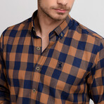 Taylor Button Down Shirt // Dark Blue + Brown (Small)